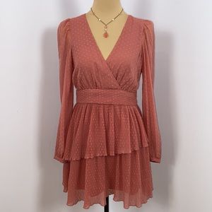 ZARA Pink Swiss Dot Ruffle Mini Dress Size S